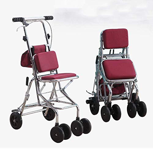 WLKINF Einkaufstrolley für ältere Menschen, zusammenklappbarer Einkaufsgurt, Sitz mit vier Rädern, kleines Handauto, 120 kg Tragkraft – Bild 3