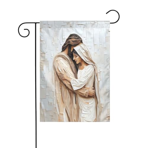 Jesus Embracing Mary Magdalene Garden Flag 12x18 Vertical Double Sided Farmhouse Holiday Outside Decorations Yard Flag