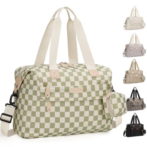 Image of Pritent Diaper Bag Tote - Diaper Baby Bags with Pacifier Case, Shoulder Straps, Stroller Clips, Waterproof Large Mommy Maternity Travel Baby Bag for Mom and Dad, Checkered green, Medium