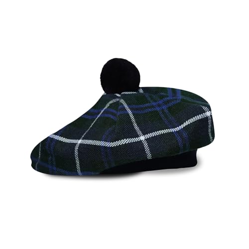 Image of Scottish Tam O' Shanter Hat Tartan Bonnet Pom Pom Wool Flat Cap One Size