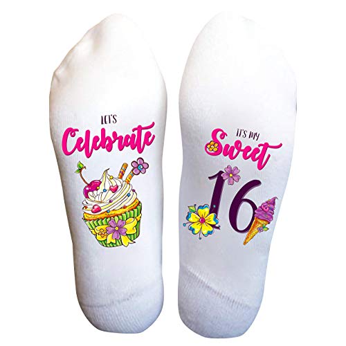Product Image of the DESIGNS BY KARY Sweet 16 Birthday Socks – Fun Teen Gift for Girls & Boys – Sixteen Novelty Socks for 16th Birthday Party – Funny Teenager Present