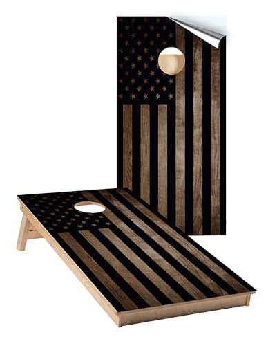 Cornhole Board Wraps 067 - Wood - Black US Flag Cornhole Game Graphic Decals - Includes Application Squeegee - Set of (2) 25
