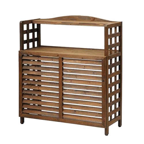ガーデンマスター(Gardenmaster) エアコン室外機カバー 棚付 幅95×奥行39×高さ111cm 天然木杉材 エアコンガード ベランダ バルコニー ガーデンマスター ブラウン ACGN-02