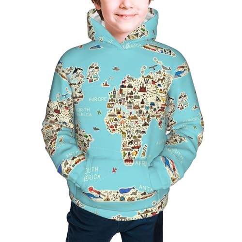 World Travel Line Icons Map Kid Hoodies Boys Sweatshirts Girls Pullover with Pocket3