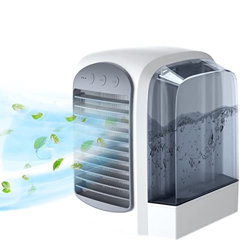Ventilador de aire portátil USB de escritorio para mini ventilador de aire acondicionado interior con luz, gris (gris)