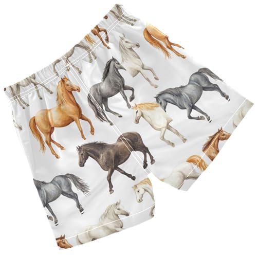 Pigsaly Boys' Swim Board Shorts Watercolor Funny Black Brown Horses Boy's Swim Trunks Kids Swimwear 2T2