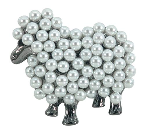 Gyn&Joy Faux Pearl White Sheep Lamb Goat Animal Brooch Pin