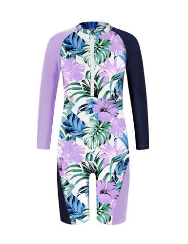 Image of Girls Rash Guard Swimsuits Toddler Long Sleeve Zipper One Piece Swimwear UPF 50+ Sun Production Bathing Suit for Kids
