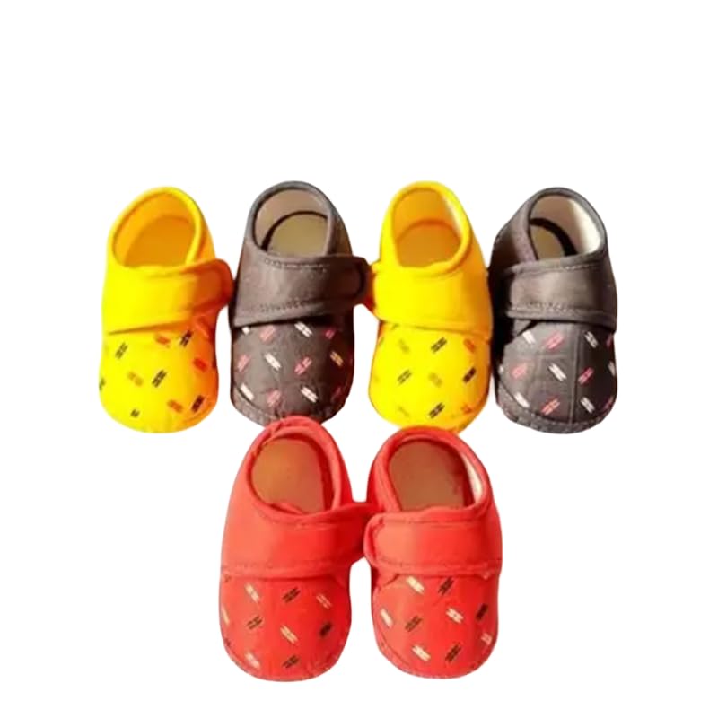 Newborn Infant Baby Booties Kids First Walking Soft Fabric Shoes with Anti Slip Toe Multicolor Pack Of 3 Pair-image-39