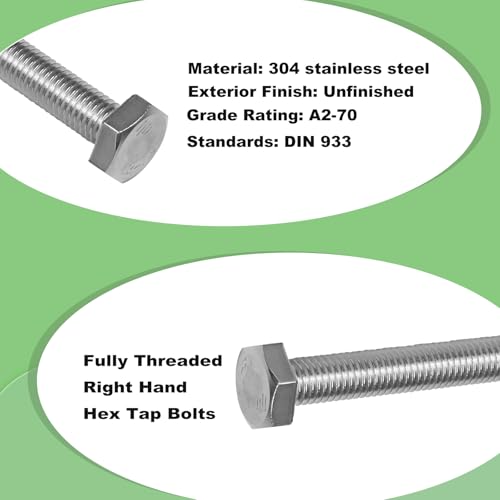Image of M10x50mm Hex Bolts with Hexagon Nut, Flat Washers, Spring Washers | 4 Sets M10-1.5mm Hexagon Bolt for Caster Wheels Assembly Fully Thread Bolt, 304 Stainless Steel Fastener Set