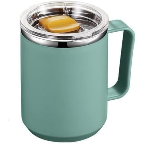 マグカップ、コーヒーカップ、ミルクカップ、断熱保温、ステンレス二重構造、450ml 蓋付き、真空断熱、オフィス用、携帯タイプTasydi (大型,グリーン)