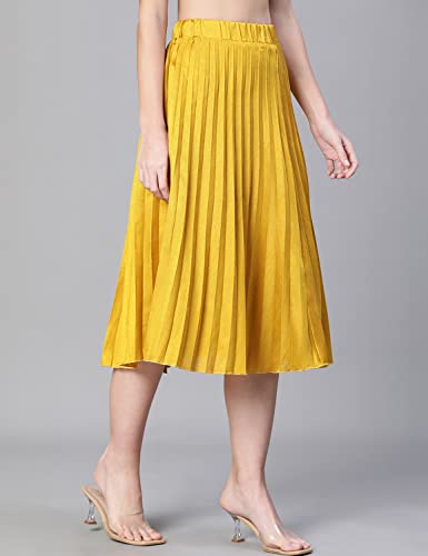 Image of oxolloxo Women Mustard Dupion Silk Pleated & Elasticated Skirt