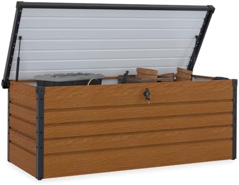 IDMarket - Lockable Metal Storage Chest with Wood Effect and Grey...