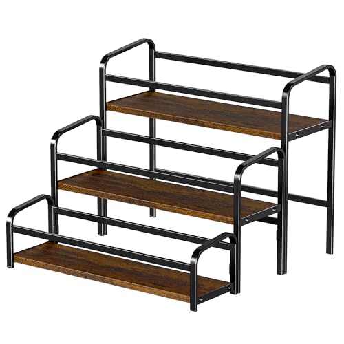 Coffee Syrup Rack Organizer, Wine Racks, Spice Racks, 3-Tier (Magnetic Connection) 12 Bottles Storage Shelves for Syrup Bottle Holder Stand for Coffee Bar, Kitchen Countertop, Rustic Brown & Black