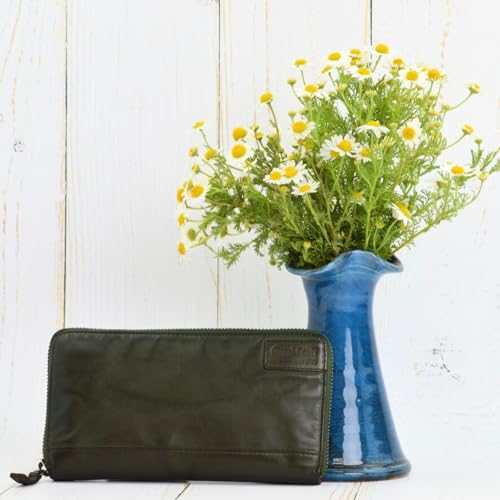 Genuine Italian Leather Wallet for Women with Zipper, Summer Wallets for Women, Vegetable Tanned Leather, Made In Italy (Forest Green)2