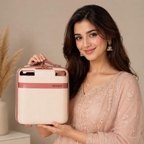 Image of Shamax Vanity Box Organiser Case (Waterproof) ABS (Travel-Friendly) Stylish Cosmetic Storage Box for Jewellery, Skincare & Beauty Storage Travel Cosmetic Case (28x16.5x30 cm) (Beige752)