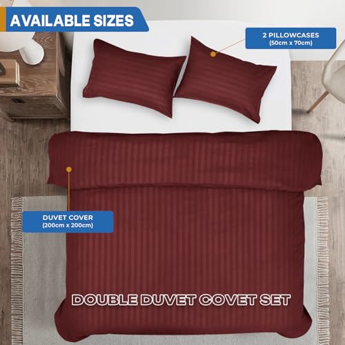Parure de lit double housse de couette satin bordeaux microfibre douce 2 taies