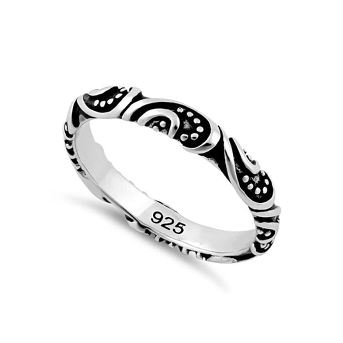 925 Sterling Silver Vintage Bali Band Handmade Oxidized Jewelry Stackable Band Rings