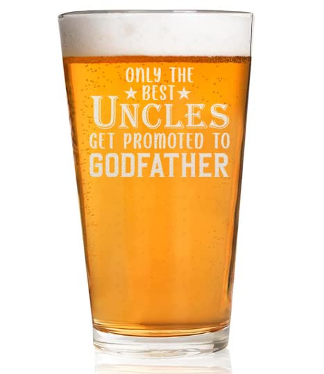 CARVELITA Only The Best Uncles Get Promoted To Godfather 16oz Beer Glass, Special Godparent Gift, Communion Baptism Gift