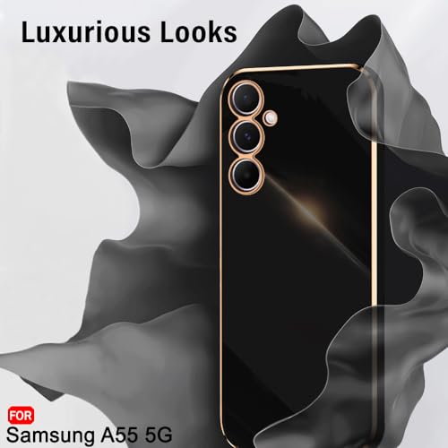 Image of TheGiftKart Luxurious Golden-Plated Back Cover Case for Samsung Galaxy A55 5G | Raised Lips for Camera & Screen Protection | Shockproof Design | Stylish Back Cover Case for Samsung A55 (TPU, Black)