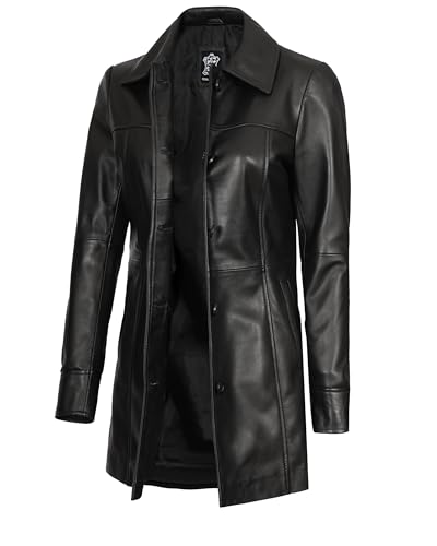 fjackets Veste en cuir noir pour femmes - Manteaux longs pour femmes - Kandis Trench Manteaux noirs...