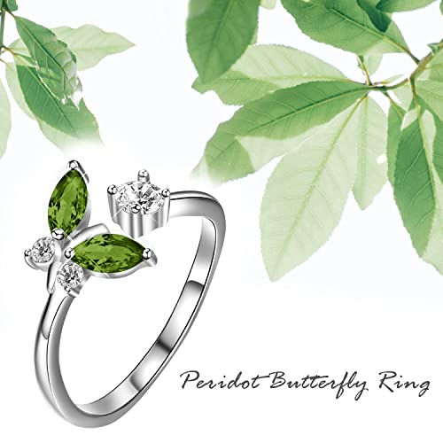 AOBOCO Sterling Silver Butterfly Open Adjustable Ring Embellished with Crystal from Austria, Anniversary Birthday Jewelry Gifts for Women Girls, Size 6 7 8 9 103