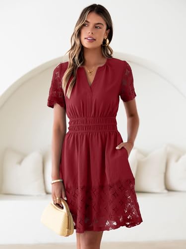 Image of Simplee Womens Boho Summer Dresses Casual Wedding Guest V Neck Short Sleeve Empire Waist A Line Tiered Mini Dress