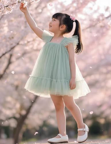 Image of Arshiner Toddler Tulle Dress for Girls Layered Tutu Ruffle Dresses Swing Twirly Fairy Summer Birthday Party Wedding Sundress