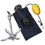 Obcursco Kayak Anchor, Marine Anchor Kit, 3.5 Pound Folding Grapnel Kayak Anchor for Kayak Fishing, Canoe, Jet Ski, SUP Board and Small Boat with 50 Feet Marine Anchor Line (Black & Yellow)