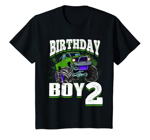 Niños Monster Truck Birthday Boy Is 2 Kids 2º cumpleaños coche fiesta Camiseta