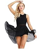TSSOE Lyrical Dance Costumes for Women V-Neck High-Low Ballet Dance Gymnastics Leotard Dress Black S