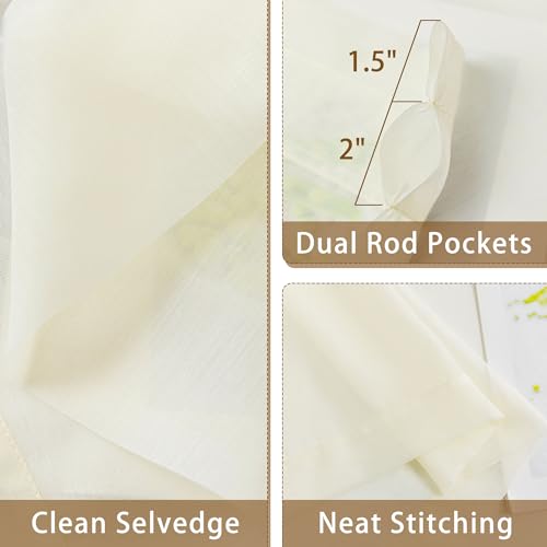 Image of Ivory Sheer Curtains 54 Inch Length, Privacy Semi Sheer Curtains for Dining Room Kitchen, Light Filtering Rod Pocket Voile Window Drapes 2 Panels Set, Each 42 inch W x 54 inch L