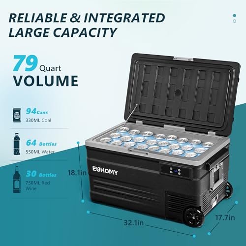 EUHOMY 12 Volt Refrigerator, 80QT(75L) 12V Fridge, Electric Cooler 12/24V DC 110-240V AC, Car Refrigerator 0?~68?, 12 Volt Cooler for Camping, Trip, Truck, Boating, Outdoor.