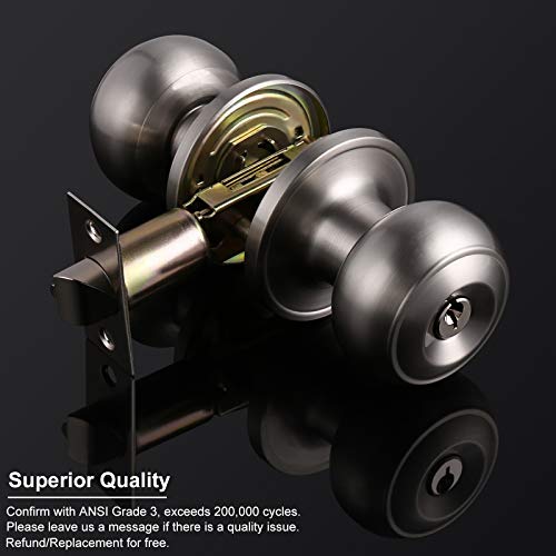 Knobonly 2 Pack Stainless Steel Flat Ball Door Knob Brushed Nickel Finish (Key Alike Entry Door Handles) #TOP1
