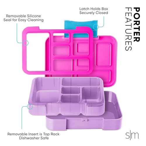 Image of Simple Modern Bento Lunch Box for Kids | BPA Free, Leakproof, Dishwasher Safe | Lunch Container for Girls and Boys, Toddlers | Porter Collection | 5 Compartments | 80s Mix