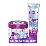 Aussie Oh My Gloss Moisture-Mazing Leave-In Serum 160ml AND Glossing Hair Mask 500ml (Duo pack). Moisturise & Deeply Nourish Dry, Dull Hair. Restore Your Natural Gloss. With Macadamia Nut Oils, Vegan