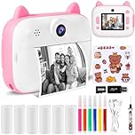 Macchina Fotografica Bambini Istantanea, 2,4 Pollici Digitale Fotocamera con 32GB TF Scheda e Carta Fotografica per Stampa, Regalo di Natale per Bambini 3-12 Anni