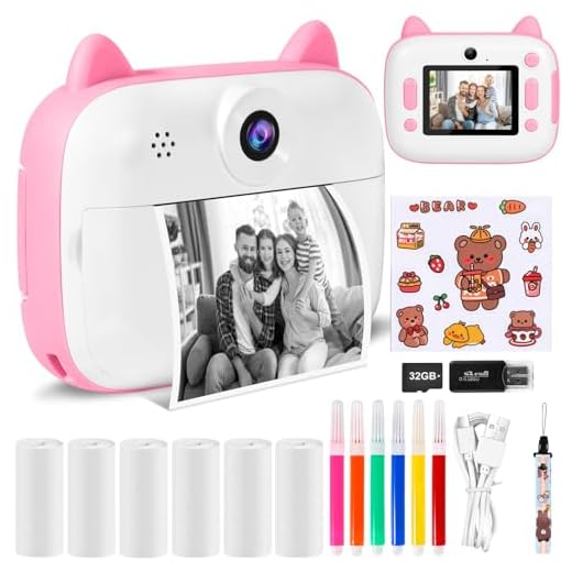 Camara Fotos Infantil Instantanea, 2.4" HD 1080P Cámara para Niños con Tarjeta SD de 32GB,Bolígrafos de Colores y Papel de Impresión,Regalos Juguete