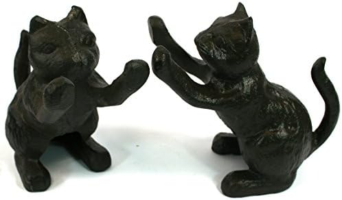 Black Ginger Set of 2 Cast Iron Cat Bookends/Door Stops - Playful Feline Design, for Cat and Book Lovers