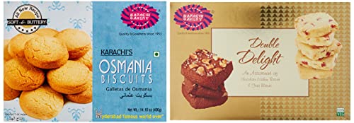 Image of Karachi Bakery Osmania Biscuits, Double Delight Fruit Biscuit with Chocolate Cashew, 400 Grams Each