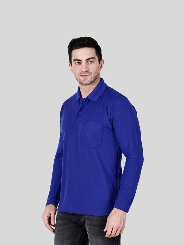Image of Full Sleeve Men's Polo T-Shirt | Regular Fit, Soft & Breathable Cotton Blend Fabric | Classic Polo Collar, Casual & Office Wear | Available in Sizes M to 6XL, Multiple Colors
