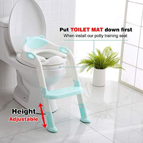 Potty Training Seat with Step Stool Ladder,SKYROKU Potty Training Toilet for Kids Boys Girls Toddlers-Comfortable Safe Potty Seat with Anti-Slip Pads Ladder (Blue)