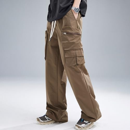 XYXIONGMAO Men's Multi-Pocket Black Techwear Cargo Pants Streetwear Zipper Elastic Waist Casual Baggy Sweatpants for Men3