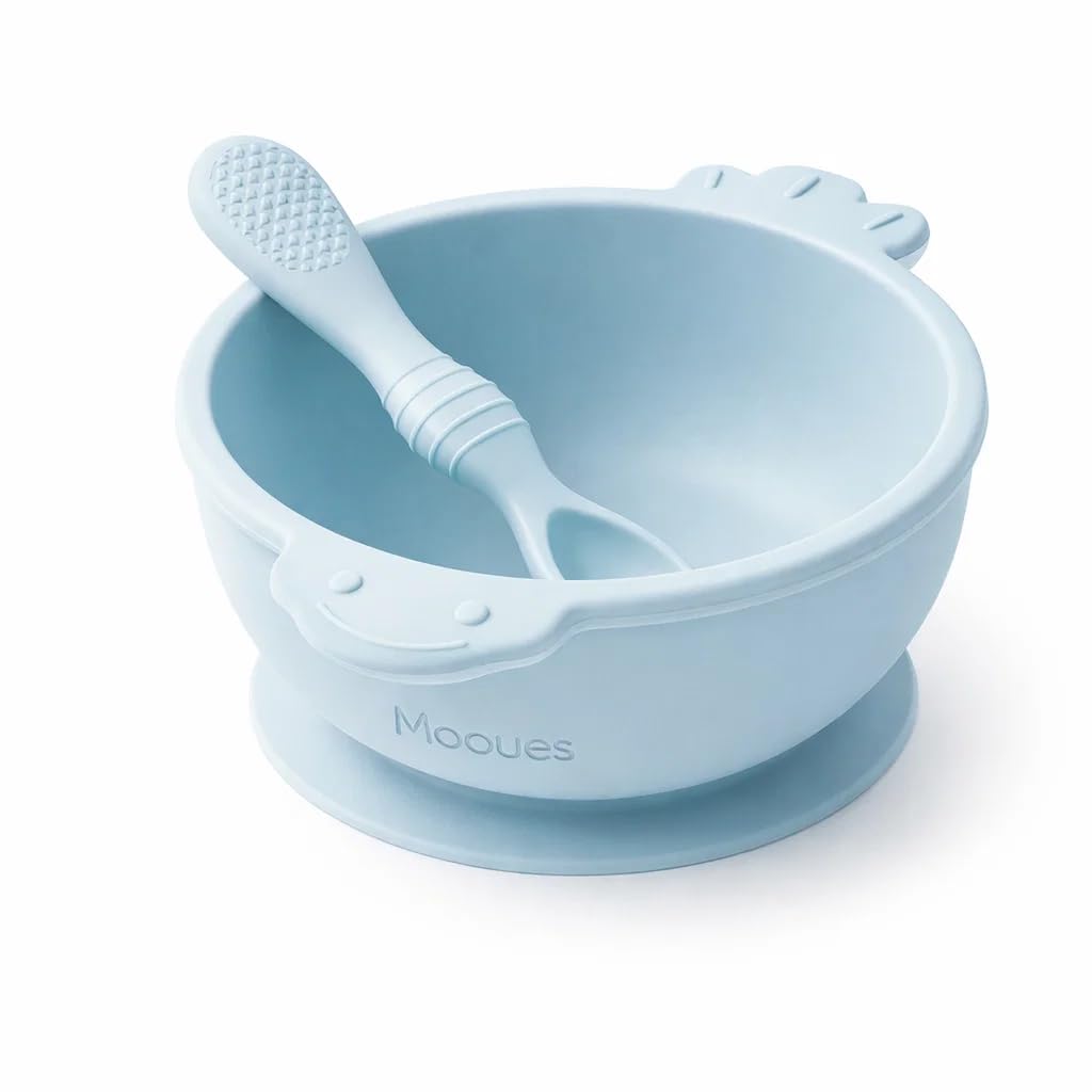 Silicone Baby Feeding Set with Suction Bowl and Spoon – BPA Free Baby Feeding Bowl and Spoon Set for 6-12 Months, Soft Silicone Spoon for Self Feeding, Non-Slip Strong Suction Base-image-0