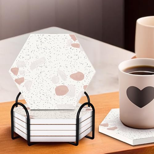 Image of The Better Home Coaster Set of 6 Diatomite Table Decor Accessories | Cups Mugs Glasses | Home Office Coaster Holder Hexagonal Design | Absorbent Pack