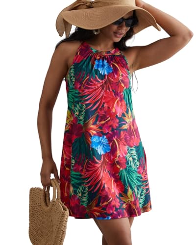 Image of ANYFITTING Summer Dress with Built in Bra Casual Beach Sundress Flowy Halter Mini Short Dresses for Women 2026