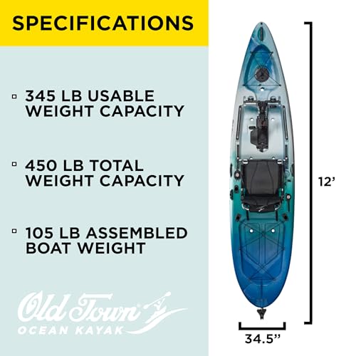 Old Town Ocean Kayak Malibu Pedal Solo Sit-on-Top Recreational Pedal Kayak, 12 ft, Horizon