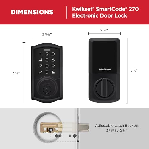 Kwikset SmartCode 270 Keyless Entry Electronic Touchpad Deadbolt Door Lock with Auto-Lock, Custom User Codes, Advanced Security in Matte Black Traditional - image 9