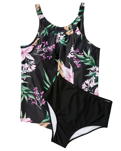 Image of SUUKSESS Women Tummy Control Tankini Bathing Suit Ruffle High Waisted Swimsuit