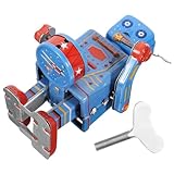 Uhrwerk- : schrauben sie das seitliche uhrwerk mit den händen fest, dann läuft der roboter, retro-metallroboter